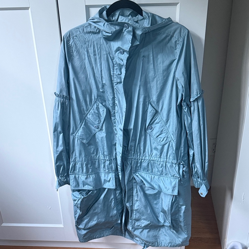 MaxMara sky Blue Women's Hooded Polyester Silk Coat
